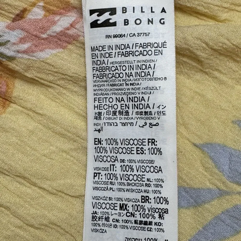 Billabong Yellow Floral Dress XS Boho Mini Empire Waist Short Sleeve Summer - Picture 7 of 8